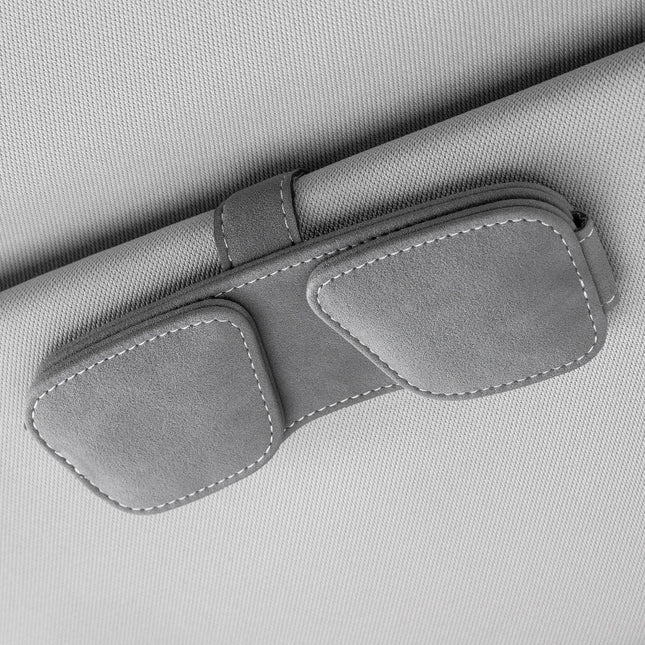 Grey Car Sun Visor Sunglasses Holder Magnetic Dual Clip Organizer with Suede Finish No-Drill Mounting for