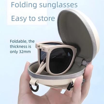 Agate Brown Foldable UV400 Sunglasses for Men and Women – Lightweight Driving & Outdoor Sun Glasses with Hard Case, 18.4g TR+Metal Frame, Compact 32mm Folded Size