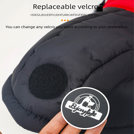 Red Thickened Winter Dog Coat with Reflective Strips – Waterproof, Windproof Pet Jacket for Small to Medium Dogs, Adjustable Fit with Detachable Leash Hook and Decorative Velcro Patch(Size: L)