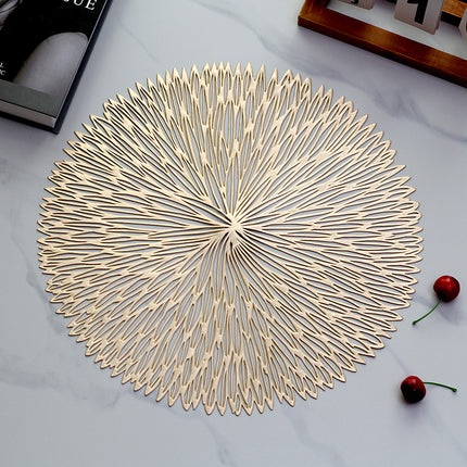 Gold Set of 3 Nordic-Style Round Table Mats – Heat-Resistant, Non-Slip PVC Placemats for Home Use, Creative Dish Pads, 38cm Diameter, Ideal for Dining Tables and Decor