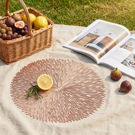 Gold Set of 3 Nordic-Style Round Table Mats – Heat-Resistant, Non-Slip PVC Placemats for Home Use, Creative Dish Pads, 38cm Diameter, Ideal for Dining Tables and Decor