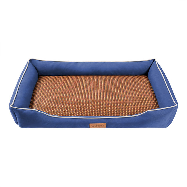 Blue Rectangular Pet Bed with Removable Cooling Mat (Size V888-ELOSUNG48555