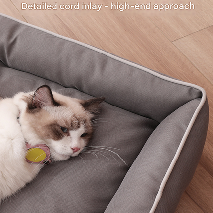 Light grey Rectangular Pet Bed with Removable Cooling Mat – Durable 600D Oxford Fabric Dog & Cat Bed, High-Rebound PP Cotton Filling, Non-Slip Base, for Medium to Large Breeds, Includes Free Cooling Pad(Size:M)