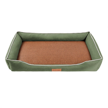 Green Rectangular Pet Bed with Removable Cooling Mat – Durable 600D Oxford Fabric Dog & Cat Bed, High-Rebound PP Cotton Filling, Non-Slip Base, for Medium to Large Breeds, Includes Free Cooling Pad(Size:L)
