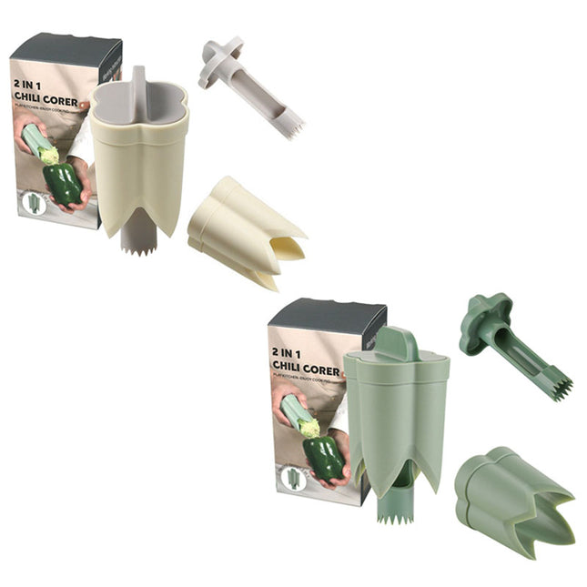 2-Pack ABS Vegetable Core Remover White & Green Dual Inner Channel Design Stackable Kitchen Tool for