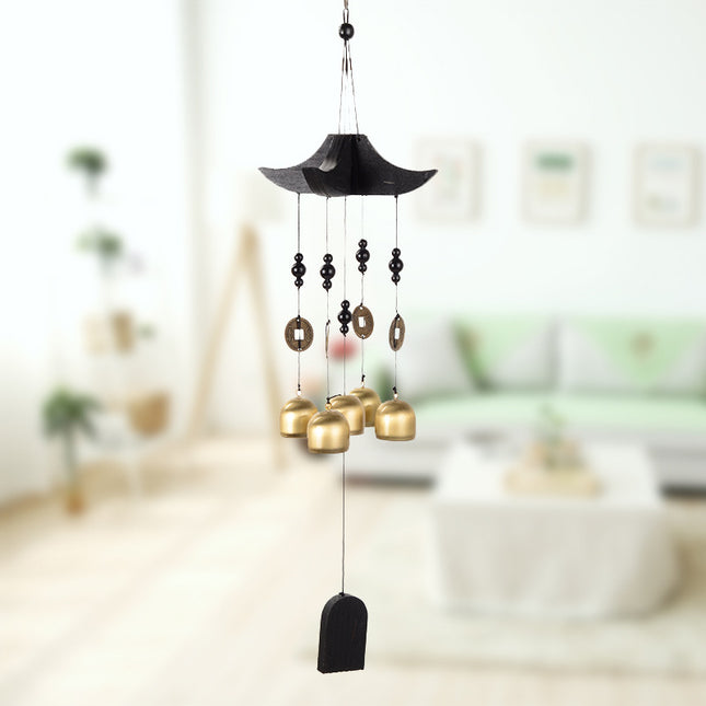 Brass Wind Chime with Wooden Pagoda Top Elegant Metal Door & Home Decor Ornament – product detail