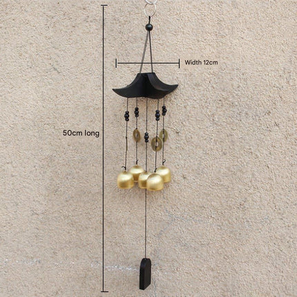 Brass Wind Chime with Wooden Pagoda Top – Elegant Metal Door & Home Decor Ornament