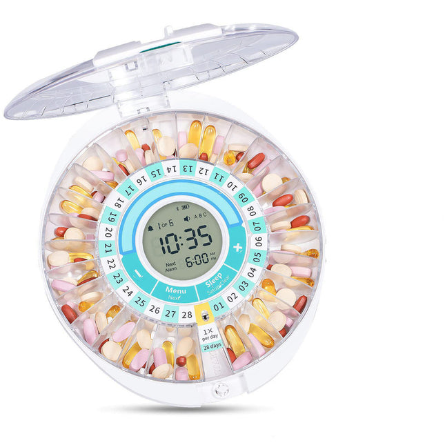 Automatic Rotating Pill Dispenser with Timer Alarm Multi-Compartment Medication Organizer for Daily Health