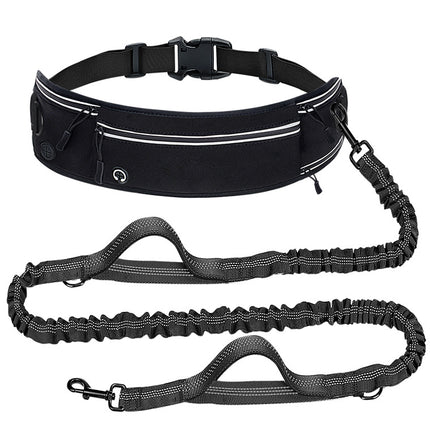 Black Shock-Absorbing Running & Dog Walking Belt – Integrated Waist Pack with Retractable Traction Rope and Ergonomic Support