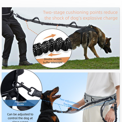 Black Shock-Absorbing Running & Dog Walking Belt – Integrated Waist Pack with Retractable Traction Rope and Ergonomic Support