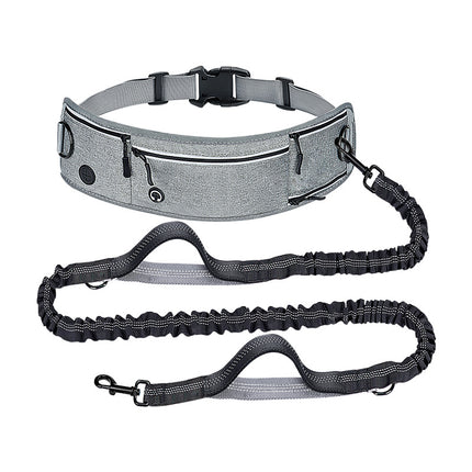 Grey Shock-Absorbing Running & Dog Walking Belt – Integrated Waist Pack with Retractable Traction Rope and Ergonomic Support