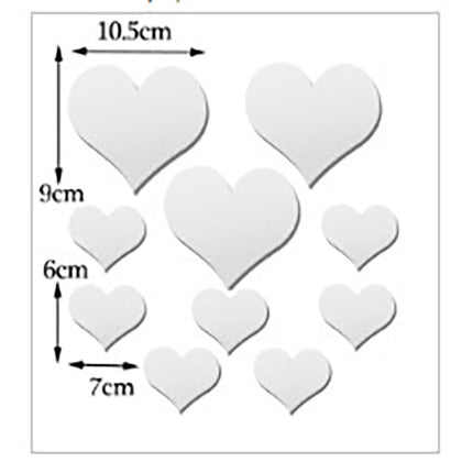 2-Pack Heart-Shaped Acrylic Mirror Wall Decals – Multi-Size Set (Max ~10.5cm), Silver & Gold Finish, Removable Decorative Stickers