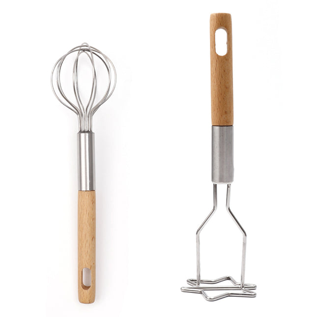 2-Piece Kitchen Tool Set Mini Whisk Plus Star-Shaped Potato Masher Compact for Egg Beating & Mashing