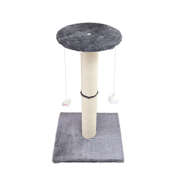 Grey Cat Climbing Frame with Sisal Scratching Post Integrated Resting Platform and Hanging Pom-Pom