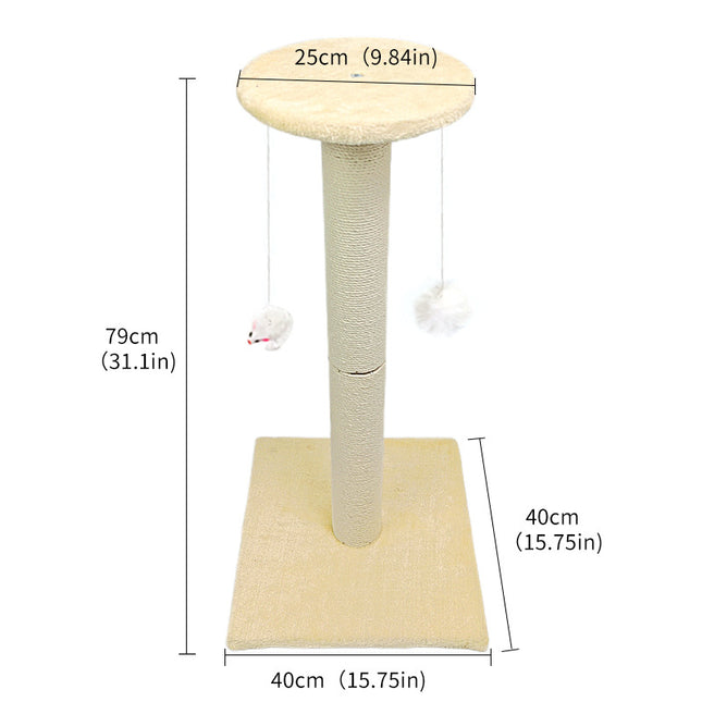 Beige Cat Climbing Frame with Sisal Scratching Post Integrated Resting Platform and Hanging Pom-Pom