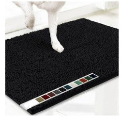 Black 50 x 80 cm Extra-Thick Chenille Floor Mat for Bathrooms and Pet Use