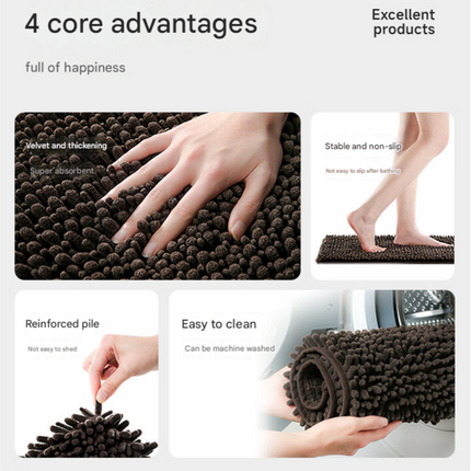 Black 50×80 cm Extra-Thick Chenille Floor Mat for Bathrooms and Pet Use – High-Density Absorbent, Non-Slip, Machine-Washable Rug for Dogs and Humans