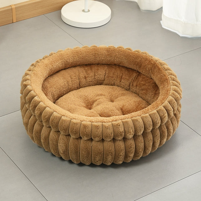 Coffee color Plush Round Pet Bed with Removable Cushion M Size Thickened Warm Dog and V888-ELOSUNG48627