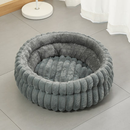 Grey Plush Round Pet Bed with Removable Cushion M Size, Thickened Warm Dog and Cat Nest for Small to Medium Pets, Cozy and Soft Sleeping Space for Home Use