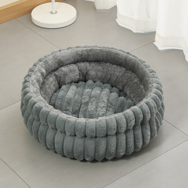 Grey Plush Round Pet Bed with Removable Cushion M Size Thickened Warm Dog and Cat V888-ELOSUNG48628
