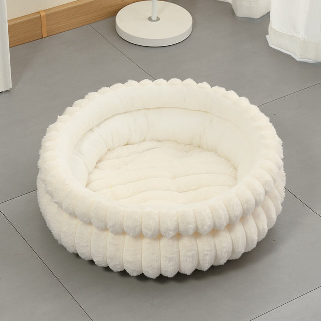 White Plush Round Pet Bed with Removable Cushion M Size Thickened Warm Dog and Cat V888-ELOSUNG48629