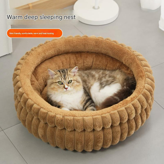Grey Plush Round Pet Bed with Removable Cushion M Size Thickened Warm Dog and Cat Nest (Cut-out – product detail