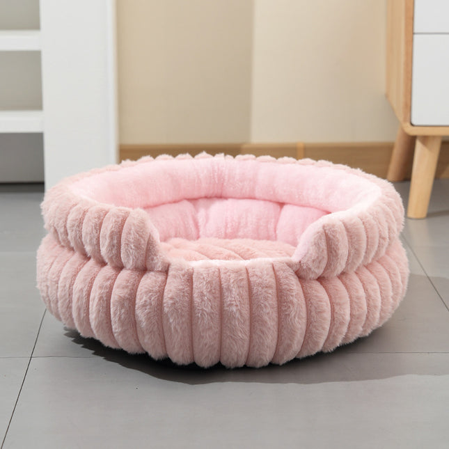 Pink Plush Round Pet Bed with Removable Cushion M Size Thickened Warm Dog and Cat Nest (Cut-out