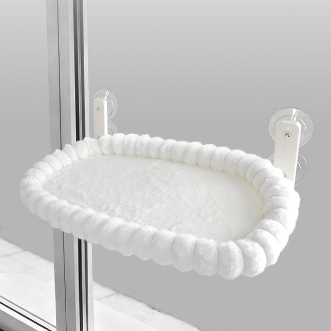 White Plush Cat Window Hammock with Strong Suction Cups Faux Rabbit Fur Pet Bed for V888-ELOSUNG48635
