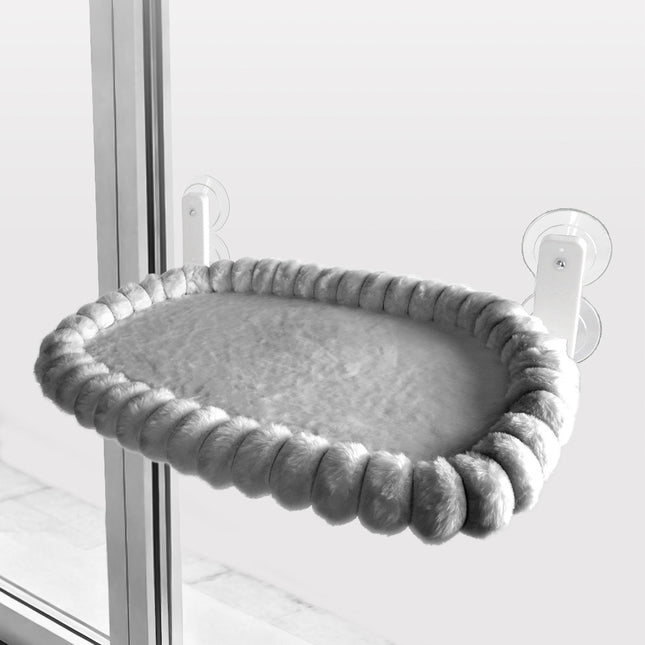 Grey Plush Cat Window Hammock with Strong Suction Cups Faux Rabbit Fur Pet Bed for V888-ELOSUNG48636