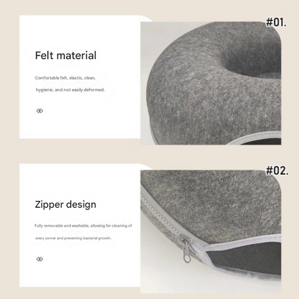 Dark grey Felt Donut Cat Bed with Zipper Tunnel Toy, Double-Layer Pet Cave for Cats, M Size (50x20cm), Cozy Hideaway for Indoor Cats
