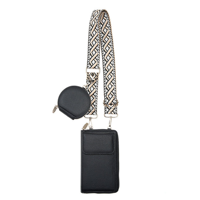 Black Women's Multi-Functional Crossbody Phone Bag with Detachable Coin Purse PU Leather Shoulder