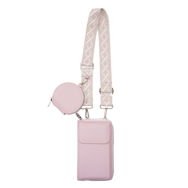 Pink Women's Multi-Functional Crossbody Phone Bag with Detachable Coin Purse PU Leather Shoulder Bag