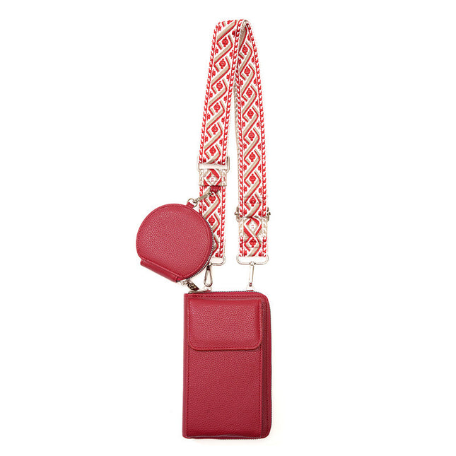 Red Women's Multi-Functional Crossbody Phone Bag with Detachable Coin Purse PU Leather Shoulder Bag