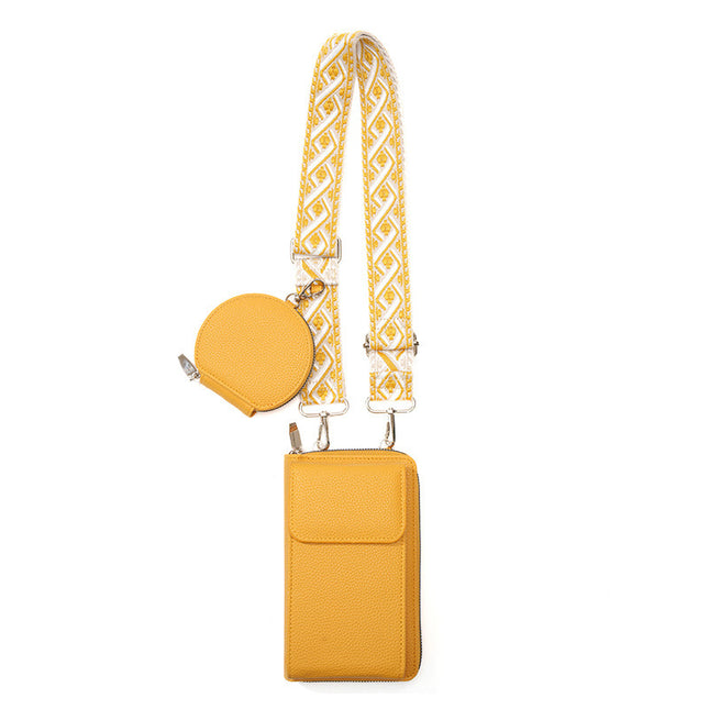 Yellow Women's Multi-Functional Crossbody Phone Bag with Detachable Coin Purse PU Leather Shoulder