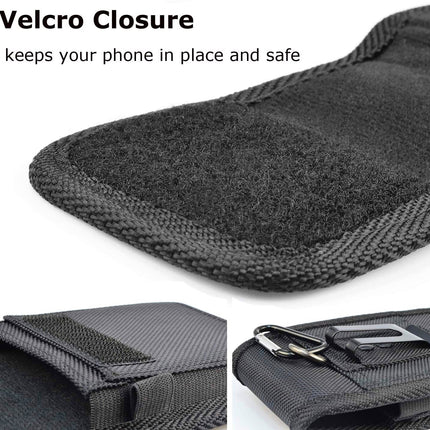 2-Pack Black Universal Heavy-Duty Nylon Belt Holster Pouch with Card Slot – Durable Oxford Cloth Waist Pack for iPhone 16 Pro Max & Android Phones – Vertical & Horizontal Carry Options (M)