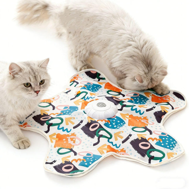 Automatic Cat Hunting Game Mat with 360 Degree Teaser Wand USB-C Rechargeable Interactive Pet Toy in Beige