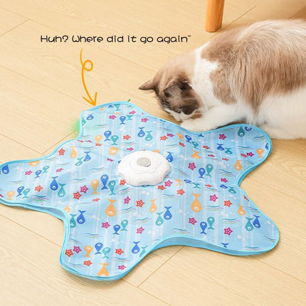 Automatic Cat Hunting Game Mat with 360° Teaser Wand, USB-C Rechargeable Interactive Pet Toy for Indoor Cats, Self-Entertainment Hide-and-Seek Play Mat, Durable Fabric & ABS Construction(Triangle Duck Design)