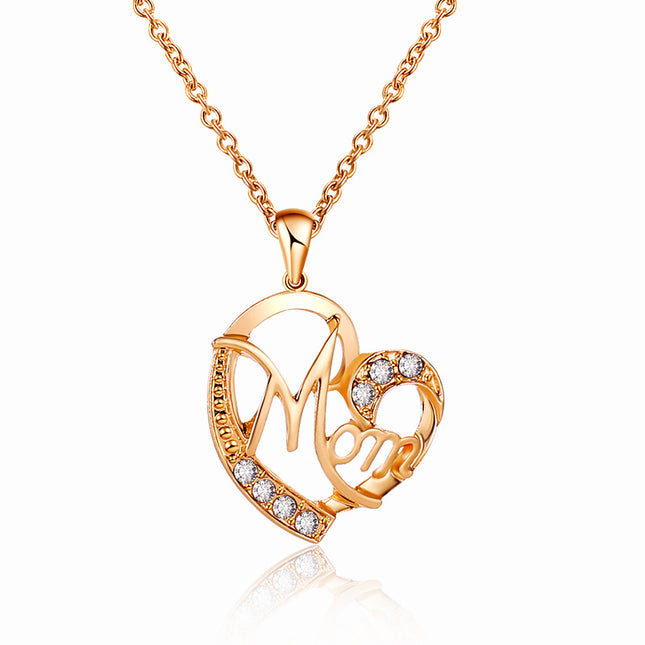 Golden MOM Heart Pendant Necklace with V888-ELOSUNG48675