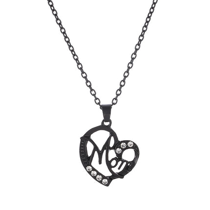 Yahai MOM Heart Pendant Necklace with Rhinestones - Adjustable 47+5cm Chain, Lightweight Alloy Jewelry for Mother's Day Gift, Everyday Wear & Special Occasions - Elegant Letter Design for Women