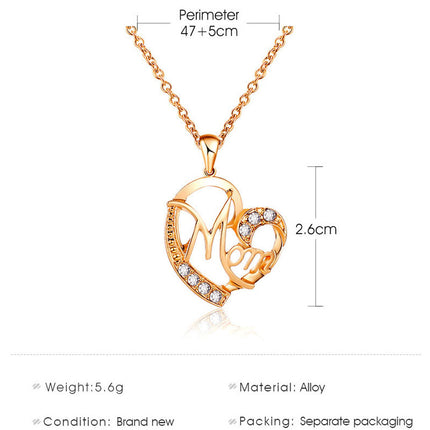 Yahai MOM Heart Pendant Necklace with Rhinestones - Adjustable 47+5cm Chain, Lightweight Alloy Jewelry for Mother's Day Gift, Everyday Wear & Special Occasions - Elegant Letter Design for Women