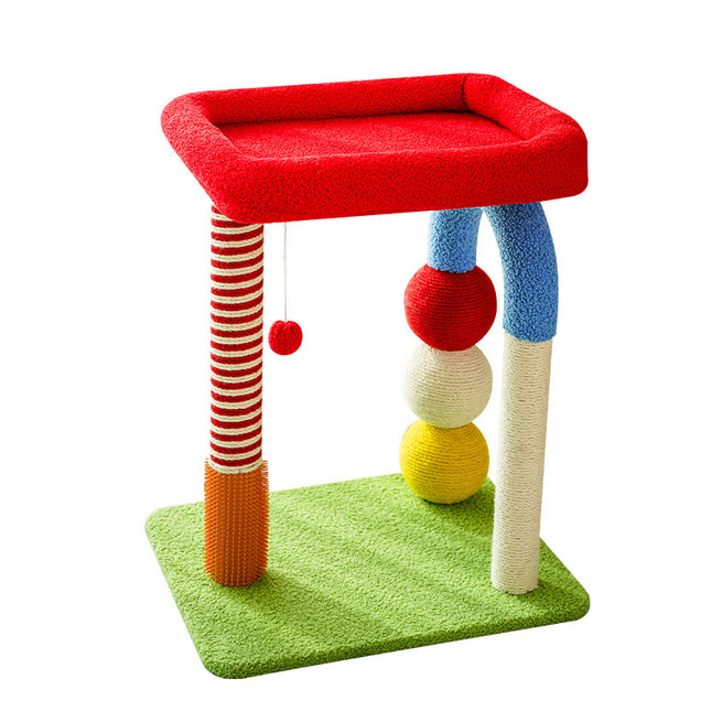 Colorful U-Shaped Cat Tree with Sisal Scratching Posts Multi-Level Perch & Hanging Ball V888-ELOSUNG48679