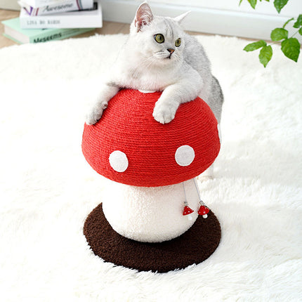 Red Mushroom Cat Tree with Sisal Scratching Post - Large Vertical Cat Climber, Durable Scratch-Resistant Design with Hanging Toys, Stylish Home Decor for Indoor Cats(340mm*280mm)