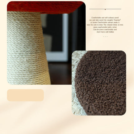 Brown Mushroom Cat Tree with Sisal Scratching Post - Large Vertical Cat Climber, Durable Scratch-Resistant Design with Hanging Toys, Stylish Home Decor for Indoor Cats(500mm*330mm)