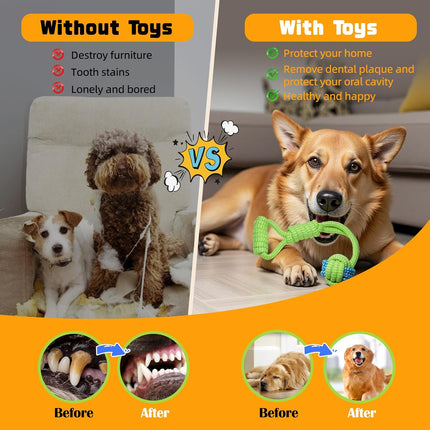 7-Piece Green Durable Cotton Rope Dog Toy Set - Washable Knotted Ball & Tug Toys for Aggressive Chewers, Interactive Teeth Cleaning Pet Toy for Small to Medium Dogs & Cats