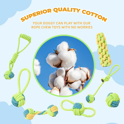 7-Piece Blue-gray Durable Cotton Rope Dog Toy Set - Washable Knotted Ball & Tug Toys for Aggressive Chewers, Interactive Teeth Cleaning Pet Toy for Small to Medium Dogs & Cats