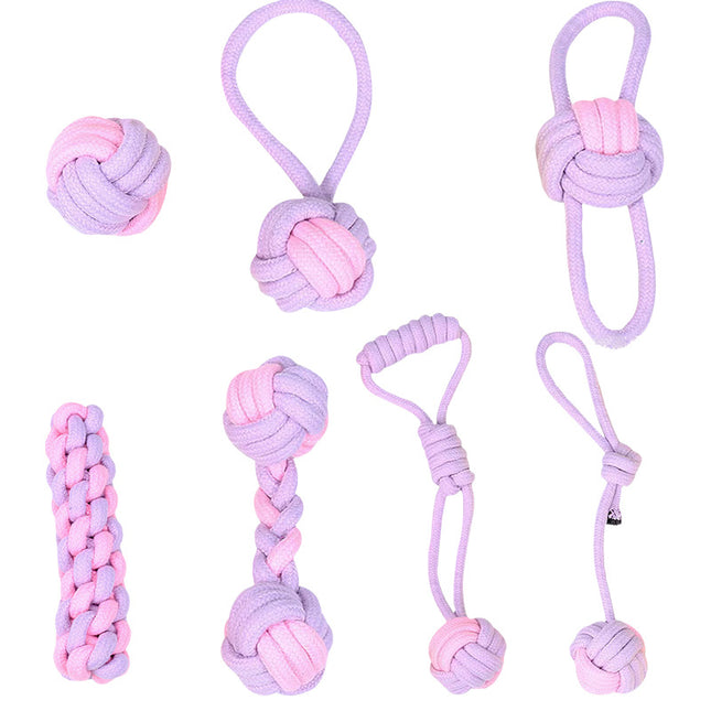 7-Piece Purple and pink Durable Cotton Rope Dog Toy V888-ELOSUNG48686 in Pink / Purple