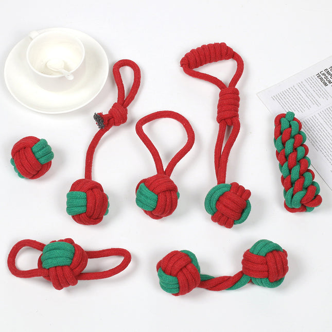 7-Piece Red and Green Durable Cotton Rope Dog Toy V888-ELOSUNG48688 in Red / Green