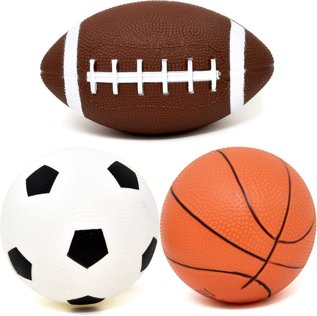 3-Pack 16cm Inflatable Sports Balls Set PVC Mini Soccer Basketball Rugby for Toddlers Kindergarten Outdoor