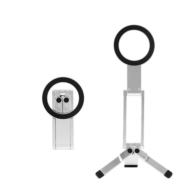 Silver Alloy Pocket Magnetic Phone Stand with Desktop Tripod Multi-Function Foldable Design for