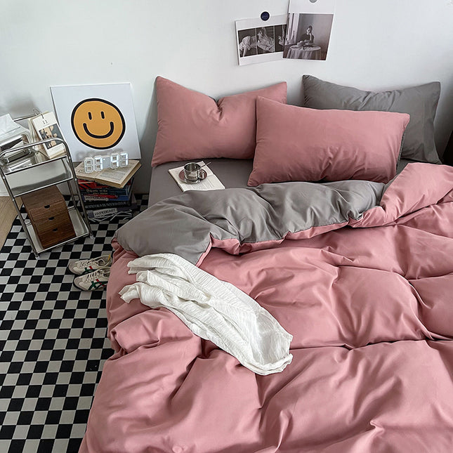 Light grey and pink Washed Cotton Bedding Set